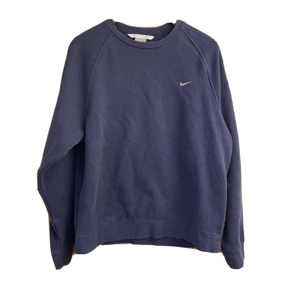 Vintage Nike Y2K Silver Tag Mini Swoosh Crewneck Sweatshirt Sz L Navy Blue - Picture 1 of 8